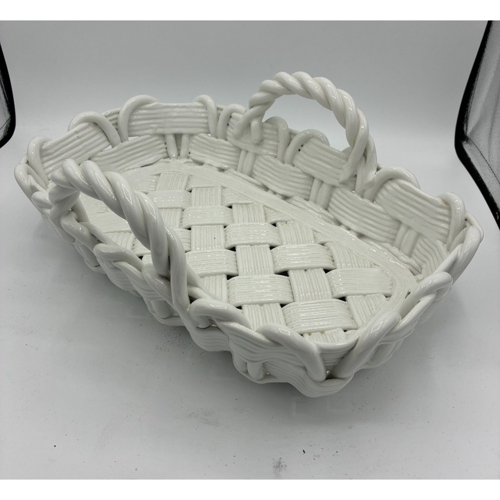 Ceramiche Castellan Italian Ceramic Basket Woven Breadbasket White Fruit Bowl